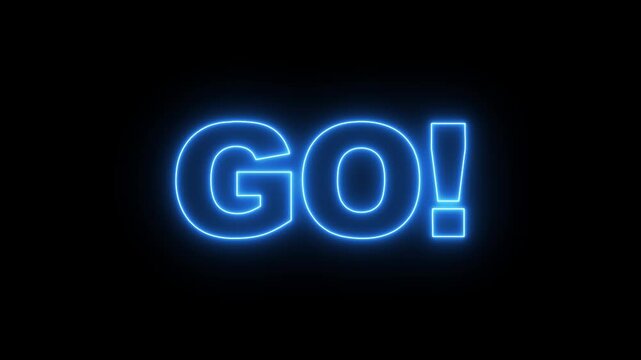 Animated of 3 2 1 go countdown animation on black screen. Glowing neon 321 go time limit animation. Game concept.