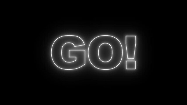 Animated of 3 2 1 go countdown animation on black screen. Glowing neon 321 go time limit animation. Game concept.