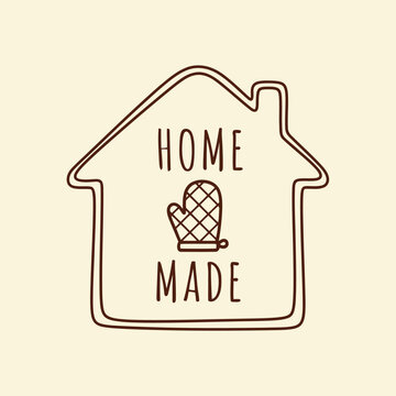 Homemade Kitchen Logo with Oven Mitt in House Outline for Baking and Cooking Branding