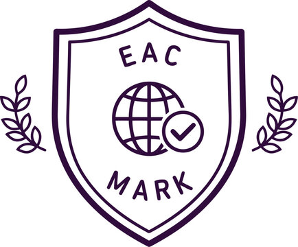 EAC Mark Certification Badge Icon with Globe and Checkmark for Eurasian Conformity Compliance