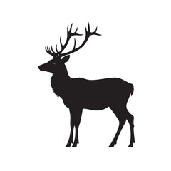 Fototapeta premium Illustration of black silhouette of a deer with antlers standing proudly