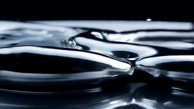 Abstract liquid silver mercury metal flowing and merging. Futuristic chrome texture background.