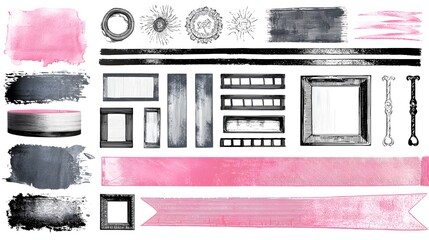 Elegant Watercolor Elements - Frames, Ribbons, and Decorative Designs for Creative Projects.