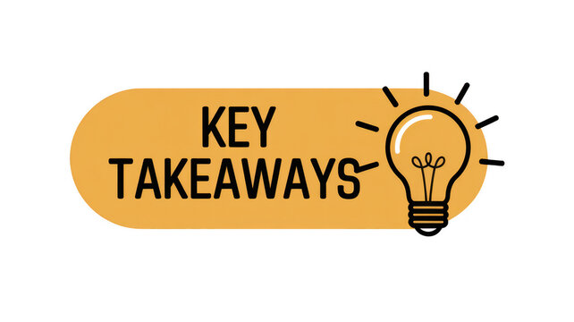 Key takeaways lightbulb with lines yellow black text isolated on a transparent background