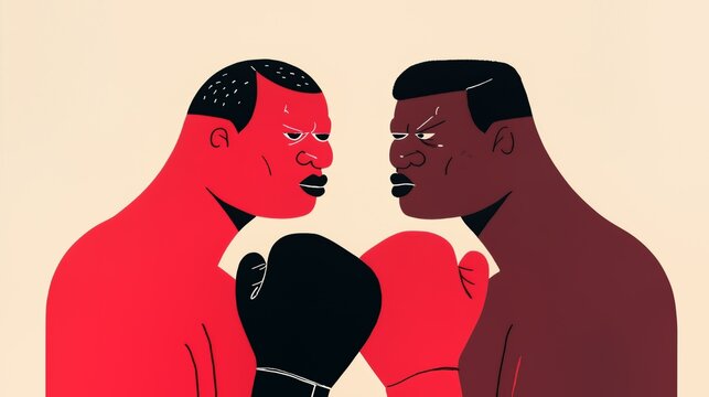 Close portrait of two boxers head to head in warm light emphasizing intensity rivalry and unspoken respect before fight