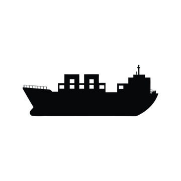 ship loading containers silhouette vector illustration, Modern cargo ship silhouette vector illustration with stacked containers for shipping and logistics design