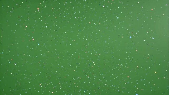 Green background with scattered colorful confetti and glitter particles black chroma key background
