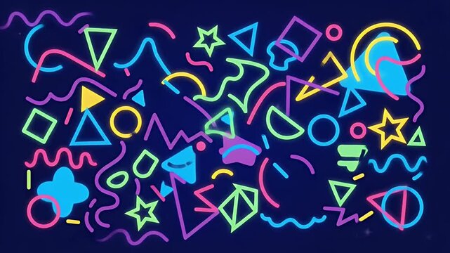 Abstract geometric shapes background with colorful neon lines