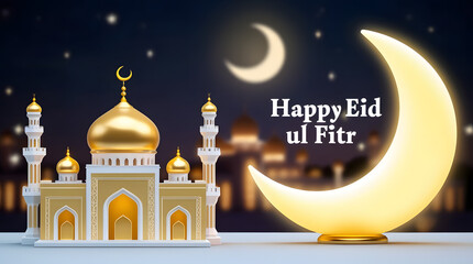  Illuminated Arabic Lantern glowing  eid mubarak banner