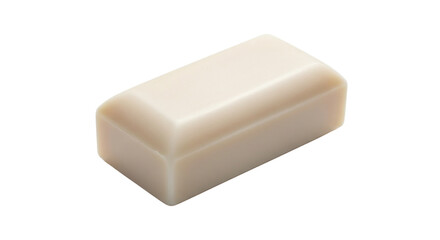 Beige rectangular soap bar with smooth matte surface, studio product photo Isolated on white background