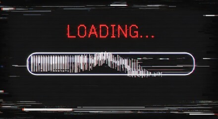 Glitchy Loading Screen with Distorted Progress Bar and Red Text.