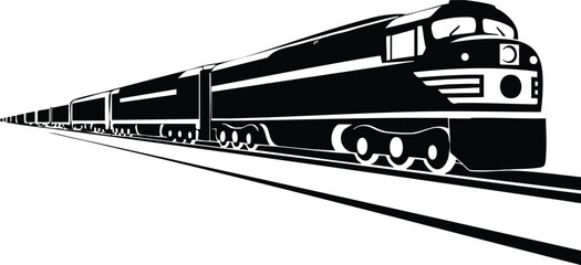 Minimalist Locomotive Vector Representing Logistics and Travel, Stylized Black and White Illustration of Rail Infrastructure, vector, illustration, silhouette. © naeem