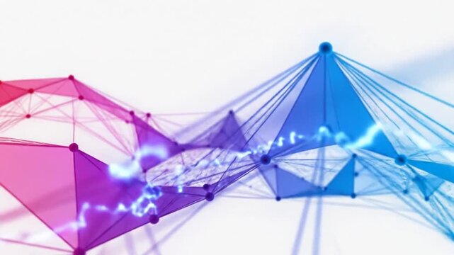 Abstract network connection structure with colorful nodes and lines on white background.