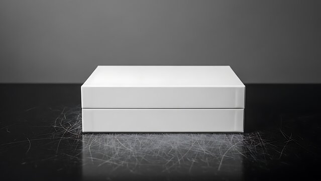 White rectangular box on scratched black surface white box scratched surface black background gray wall