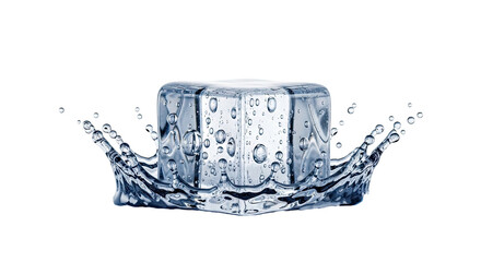 Ice cube splashing into water