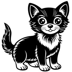 Fototapeta premium Cute Kitten Cartoon Character Black and White Vector