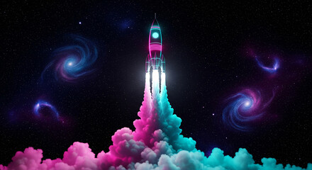 Fototapeta premium Bright rocket launching into deep dark space perfect for space exploration missions and futuristic technology concepts
