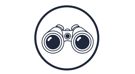 Obraz premium Simple black and white line icon of binoculars enclosed within a circle, symbolizing search, discovery, and observation.