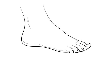 Simple black and white line art illustration of a human foot in profile, showing the ankle, heel, and toes clearly.