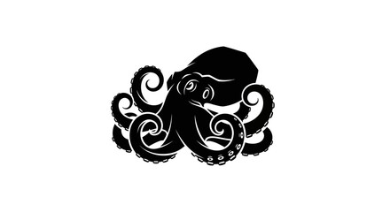 Black octopus silhouette on white background © Verdik