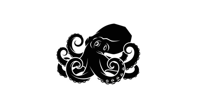 Black octopus silhouette on white background