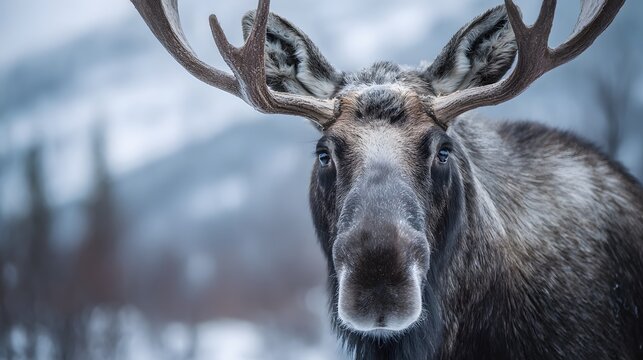 Majestic Moose Portrait - A Close-Up View of a Wild Animal in its Natural Habitat.