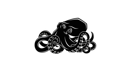 Black octopus silhouette on white background © Verdik