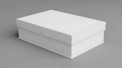 White Shoe Box with Hinged Lid on Gray Background rectangular box