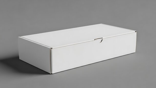 White Shoe Box with Hinged Lid and Metal Hinge on Gray Background rectangular box