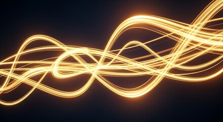 Abstract golden light trails on a dark background create a dynamic and modern effect.
