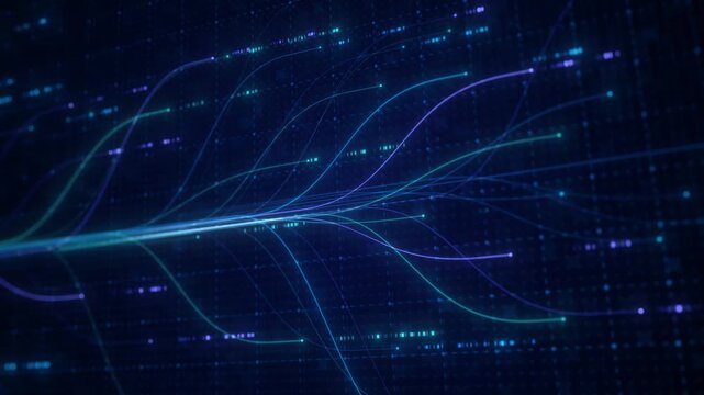 Abstract Neural Network Graph Visualization, AI Machine Learning Data Classification. Connected Nodes and Flow Lines, Big Data Technology Abstract Background for Artificial Intelligence Communication