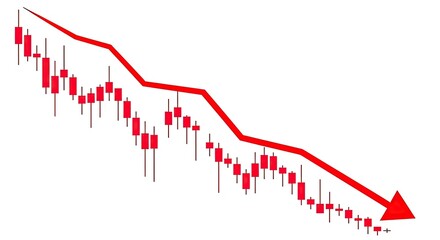 Downward trend indicating decline in value over time with red arrow