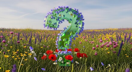 Floral Question Mark in a Vibrant Meadow - A Conceptual Inquiry.