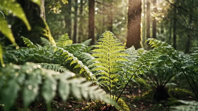 Dense Forest with Ferns and Trees.