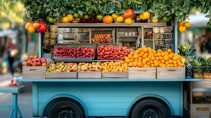 Vibrant fruits on quaint cart