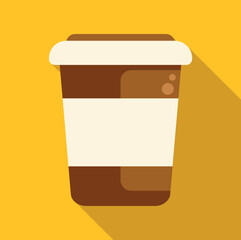Takeaway cup with creamy white label for hot drink on yellow background