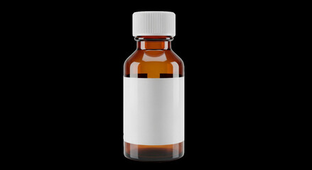 Fototapeta premium Brown glass bottle with white cap and label for medicine or supplement product