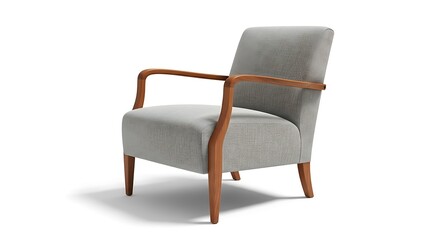Elegant Armchair with Wooden Frame and Light Gray Upholstery.