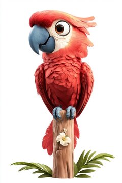 A 3D cartoon parrot character, isolate on white background, with playful expressions.