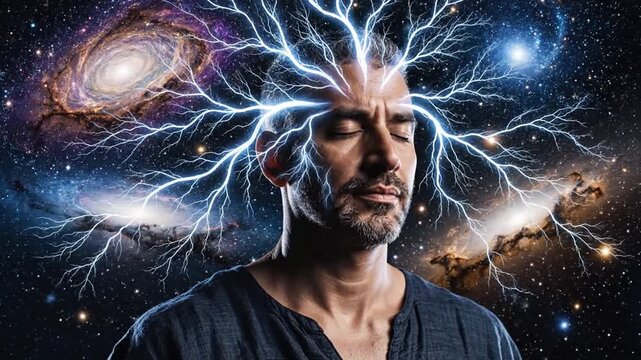 Man with Electric Brain in Space.