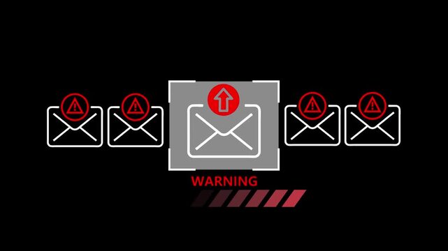Perspective view of a digital interface showing various secure email folders flagged with red warning icons. 4K VIDEO CONCEPT