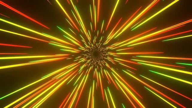 Abstract Red Orange Neon Light Streaks Hyperspeed Loop on Black Background