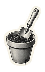 Small shovel in pot soil paper cutout.