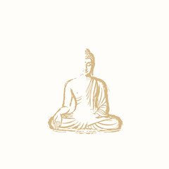 Serene Buddha meditation illustration with golden light
