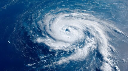 Stunning Aerial View of a Powerful Hurricane Swirling Over the Ocean, Dramatic Weather Phenomenon.
