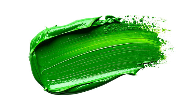 A vivid, textured green paint stroke, against a stark black background
