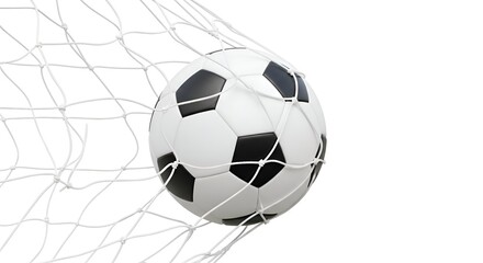 Soccer Ball Nestled In Net Against White Background Showing Concept Of Victory