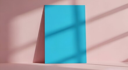 Turquoise Rectangular Panel Leaning Against Pink Wall with Shadow Play