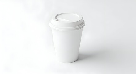White Disposable Coffee Cup on White Surface with Soft Lighting and Subtle Shadow