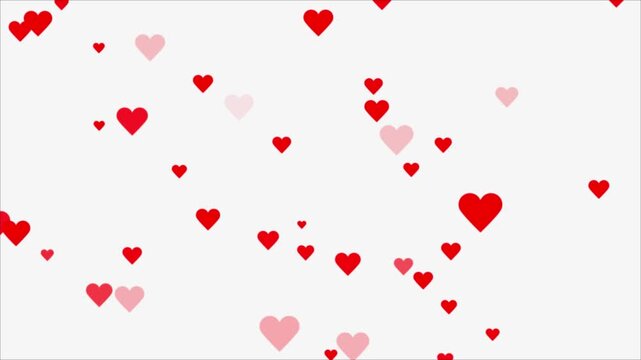 Romantic red and pink heart particles slowly floating from the right side on red background. red and pink heart shapes falling on white background,
Valentines day hearts icon falling animation 